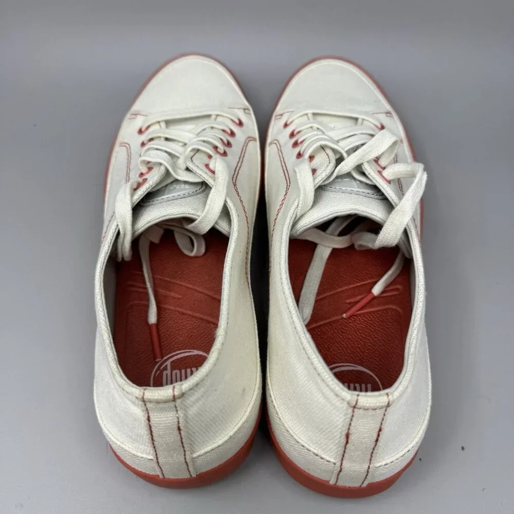 FitFlop Women’s Shoes Super T White Orange Canvas Casual Trainers  Size 10